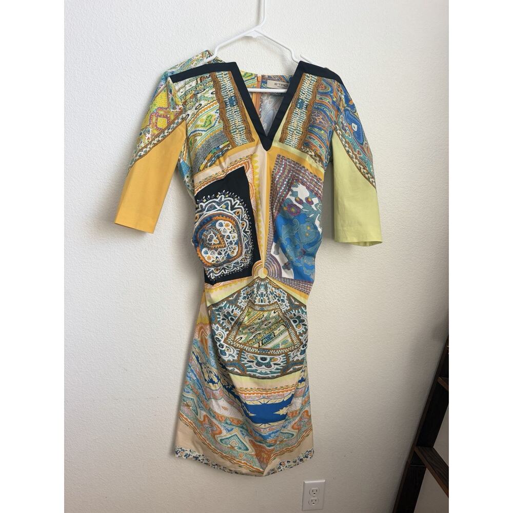 Vintage Y2K ETRO Cotton Abstract Colorful Luxury MidI Dress Made In Italy 46